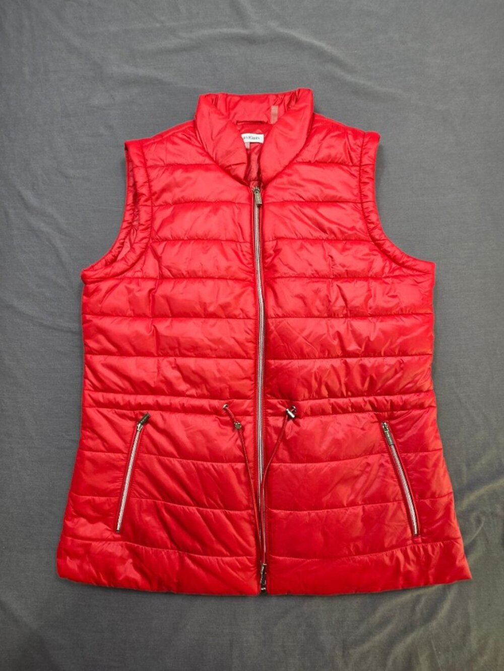 Calvin Klein Womens Medium Puffer Vest Red Nylon Zippered Quilted Lightweight